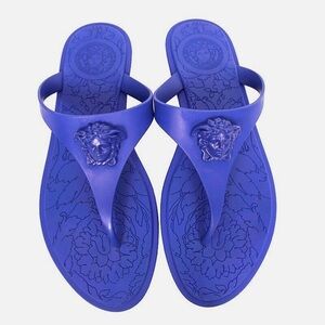 VERSACE Blue Rubber MEDUSA LOGO Flip Flops Pool JELLY SANDALS